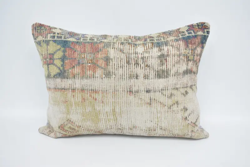Vintage Kilim Pillow, Art Deco Cushion, 20x28 Beige Cushion Case, Boho Pillow Sham Cover, Ethnical Kilim Rug Pillow, Pillow Sham, Customized Cushion - 1