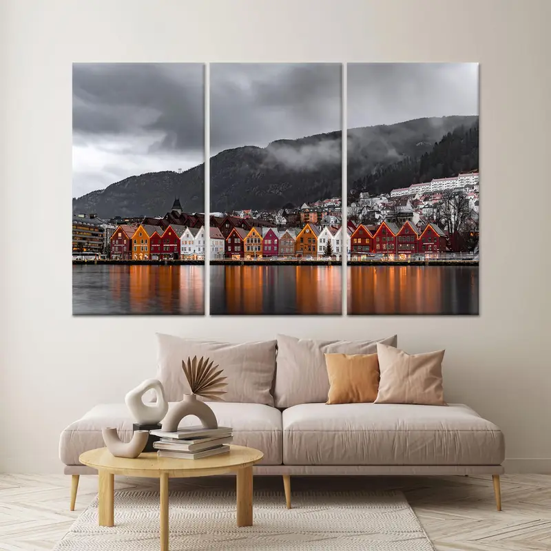 Tuval Baskı Zarif Norveç Dağ Çiftlik Evi Kıyı