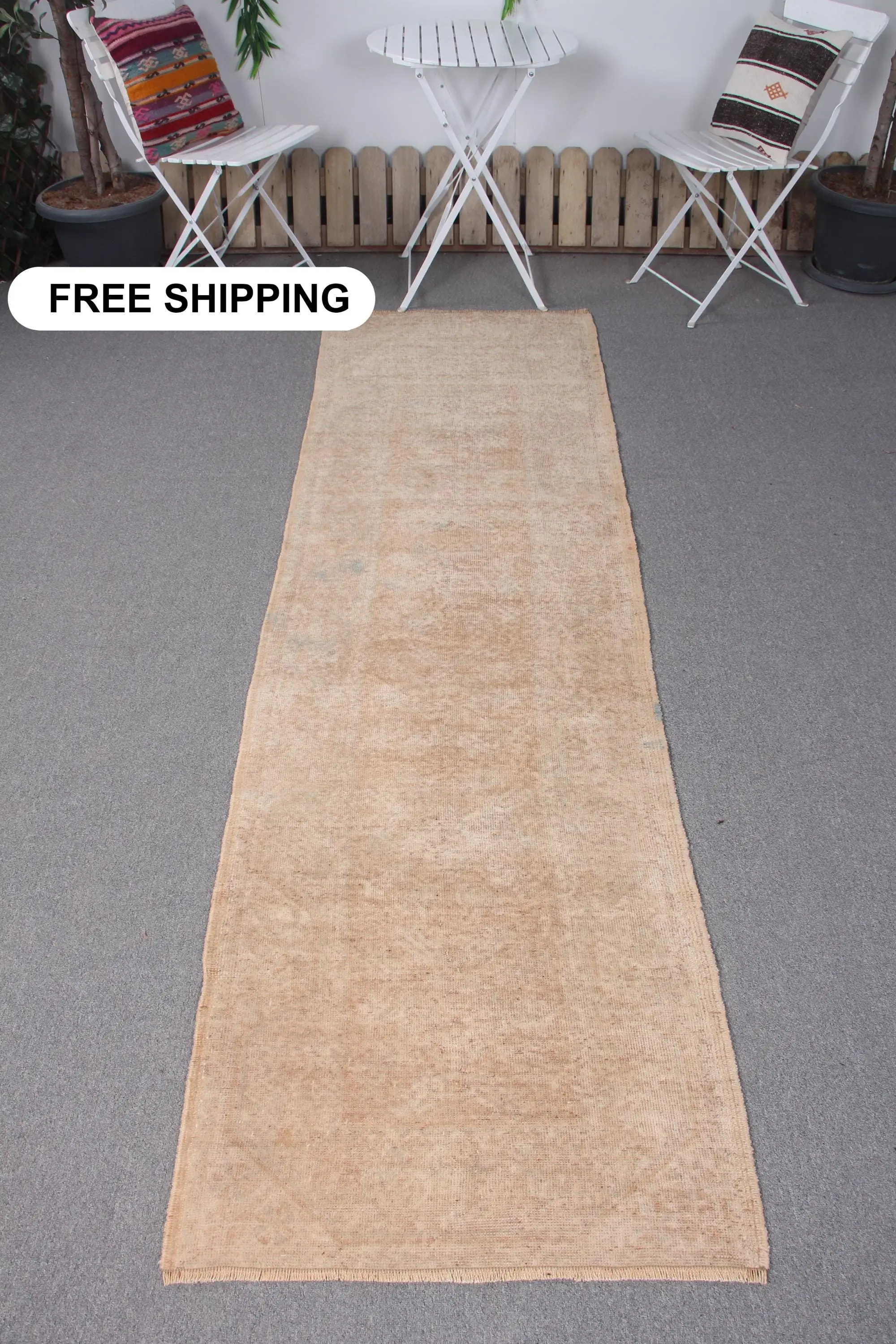 Turkish Rug, Runner 2.4x8.8 ft Vintage Rug, Brown Polka dot Wool Rug - 1