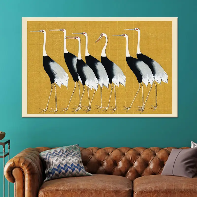 Modern Abstract Yellow Crane Canvas Print by Ogata Korin