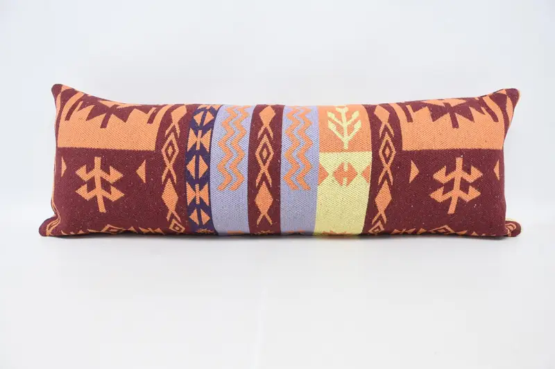 Geometrisches Kissen in Orange und Rot, handgefertigtes Vintage-Dekor