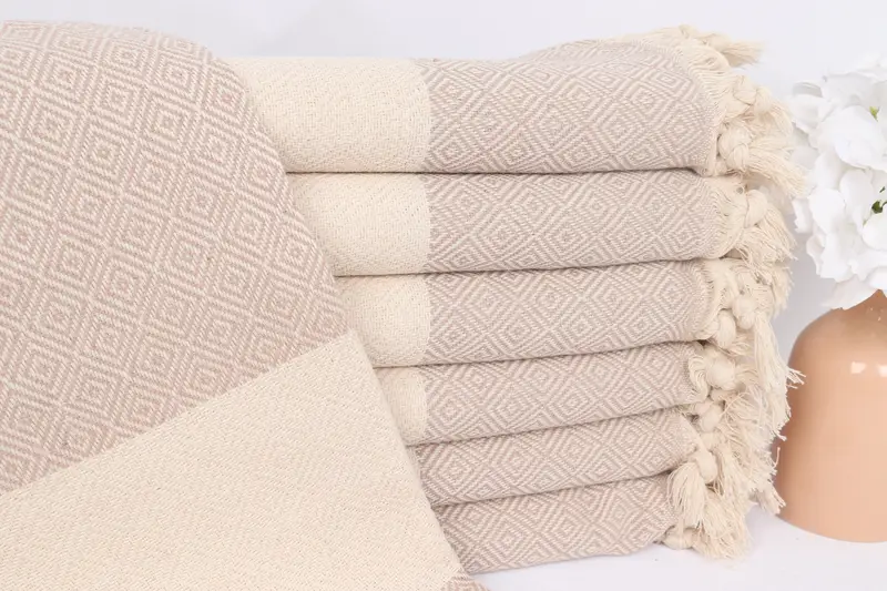 Best Friend Hediyesi Monogramlı Bej Pamuklu Plaj Havlusu, 40x71 İnç