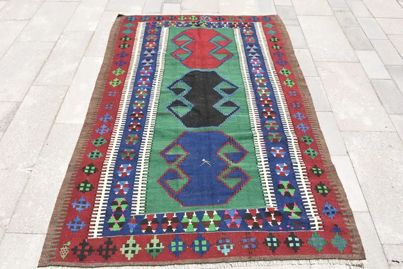Turkish Area Rug, 4.1x6 ft Vintage Rug, Red Moroccan Wool Rug - 1