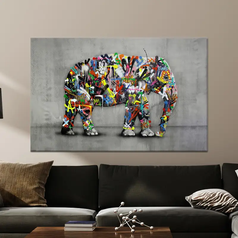 Canlı Fil Grafiti Kanvası: Soyut, Renkli, Banksy'den Esinlenen Sanat
