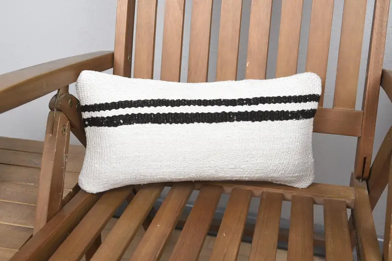 Woven Turkish Moroccan Pillow Sham, 8x16 inch Striped White Cushion Case - 1