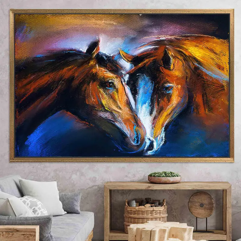 Moderne abstrakte Pferdeleinwand: Elegante Bauernhausdekoration
