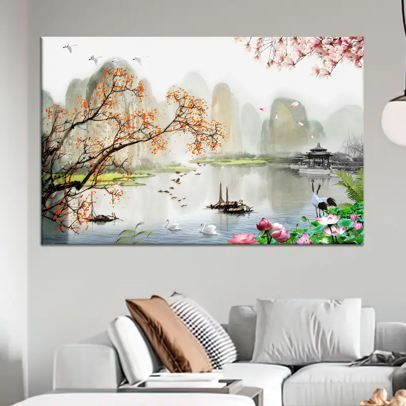 Modern Samurai Sakura Canvas: Trendy Japanese Landscape Art Print
