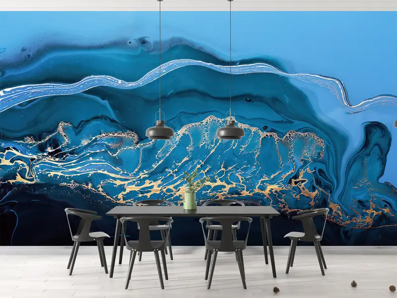 Zeitgenössische, mit schimmerndem Goldmarmor bedruckte Tapete für elegante Räume