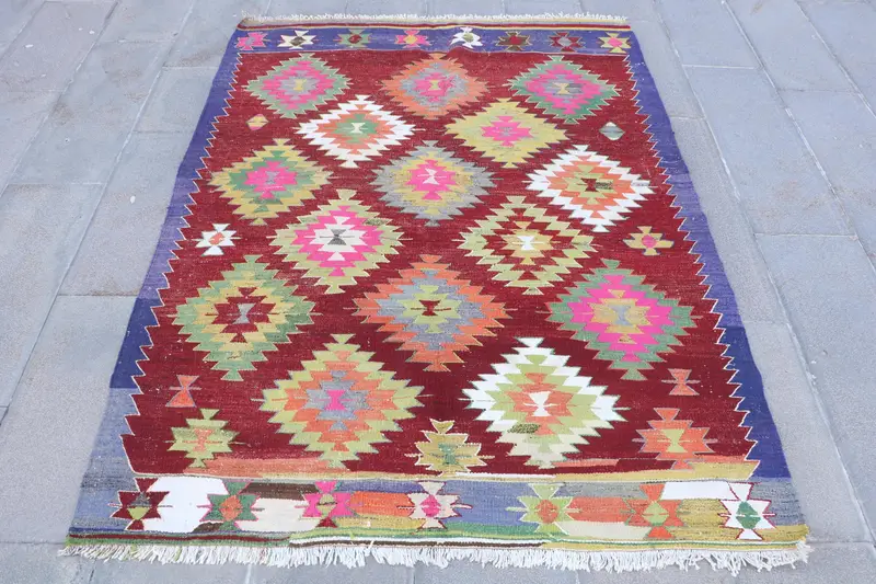 Alfombra Persa Morada, 4,8x6,6 ft con detalles en verde