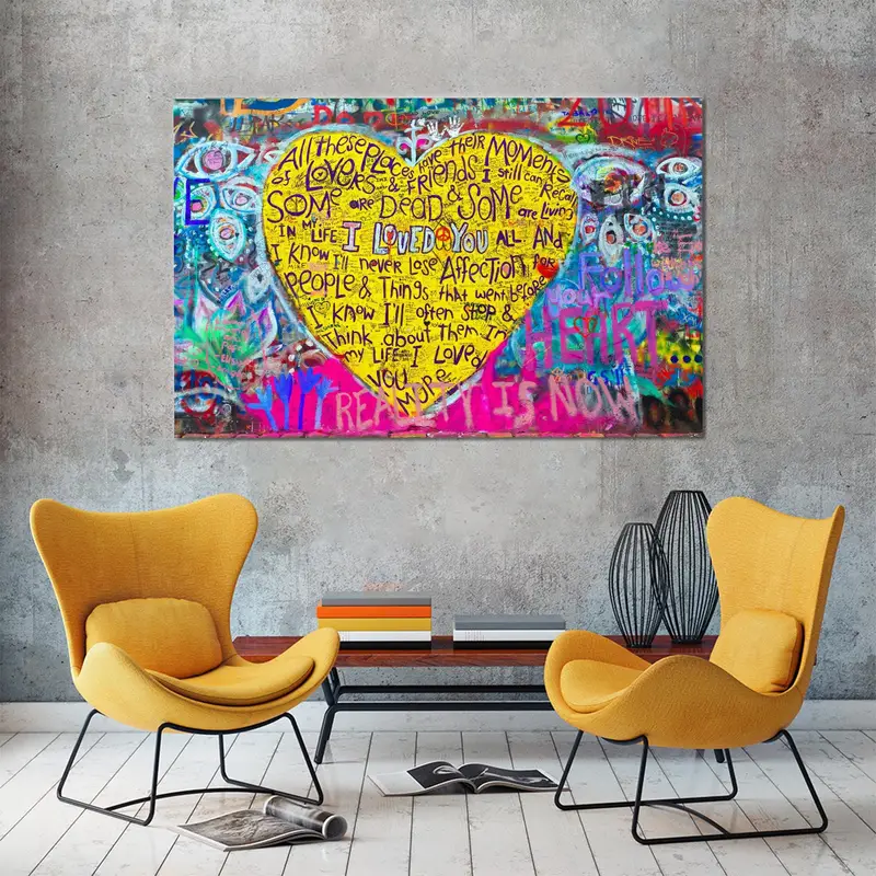 Banksy Canvas Art, Graffiti Wall Decor, Love Canvas Art, Banksy Graffiti, I Love You Art, Love Graffiti Art, Valentina Gift, Modern Canvas - 1