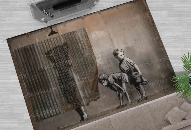 Elegant Printed Rug: Banksy-Inspired Design for Modern Living