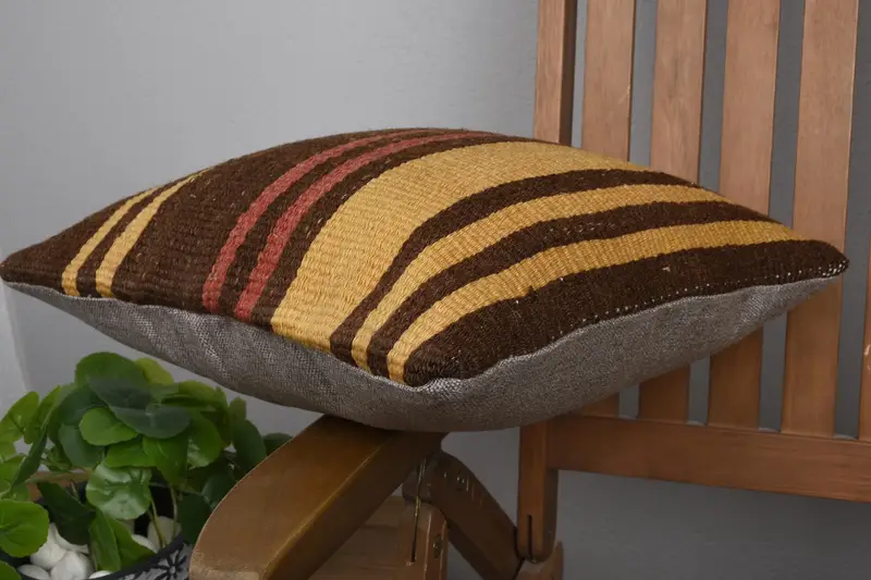Pillow for Couch, Kilim Pillow, Cushion Cover, Bohemian Cushion Pillow Cover, 16x16 Brown Pillow Case, Chair Pillow, Kilim Pillow Cover - 6