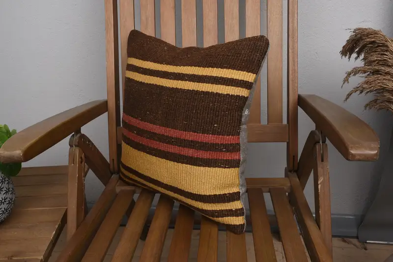 Pillow for Couch, Kilim Pillow, Cushion Cover, Bohemian Cushion Pillow Cover, 16x16 Brown Pillow Case, Chair Pillow, Kilim Pillow Cover - 3