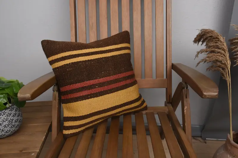 Pillow for Couch, Kilim Pillow, Cushion Cover, Bohemian Cushion Pillow Cover, 16x16 Brown Pillow Case, Chair Pillow, Kilim Pillow Cover - 1
