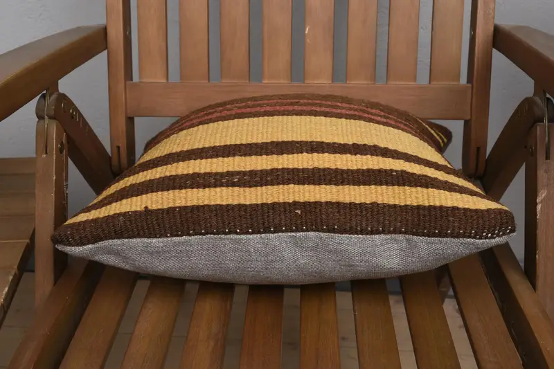 Pillow for Couch, Kilim Pillow, Cushion Cover, Bohemian Cushion Pillow Cover, 16x16 Brown Pillow Case, Chair Pillow, Kilim Pillow Cover - 5