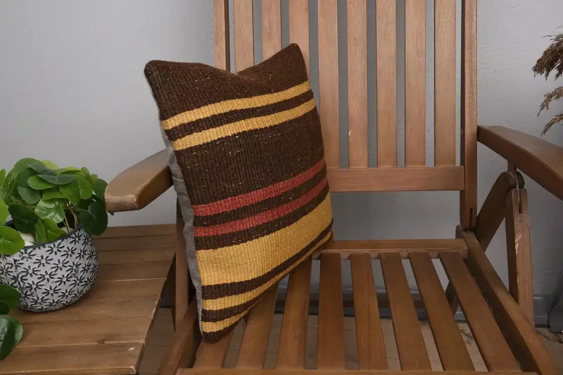 Pillow for Couch, Kilim Pillow, Cushion Cover, Bohemian Cushion Pillow Cover, 16x16 Brown Pillow Case, Chair Pillow, Kilim Pillow Cover - 2