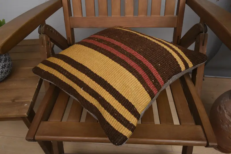 Pillow for Couch, Kilim Pillow, Cushion Cover, Bohemian Cushion Pillow Cover, 16x16 Brown Pillow Case, Chair Pillow, Kilim Pillow Cover - 4
