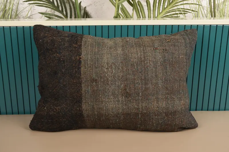 Striped Brown Turkish Pillowcase, Moroccan 16x24 inch Wool Pillow Sham - 1