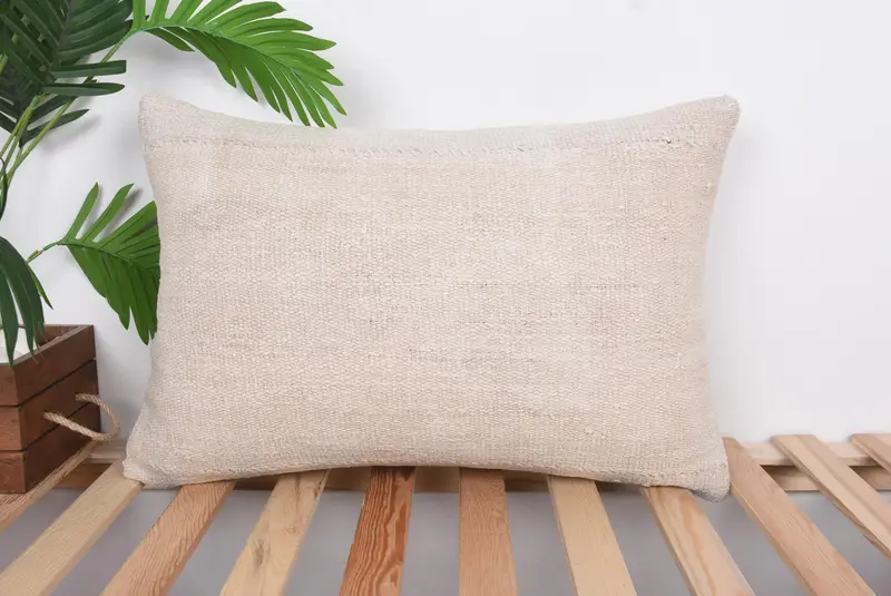 Bed Pillow Case, Boho Chic Pillow, Ikat Cushion Case, Turkish Pillow, 16x24 Beige Pillow, Ethnical Kilim Rug Pillow, Cushion Case, Antique Pillows - 1