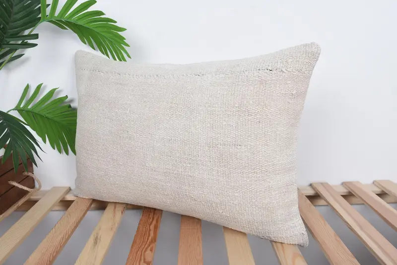 Bed Pillow Case, Boho Chic Pillow, Ikat Cushion Case, Turkish Pillow, 16x24 Beige Pillow, Ethnical Kilim Rug Pillow, Cushion Case, Antique Pillows - 5