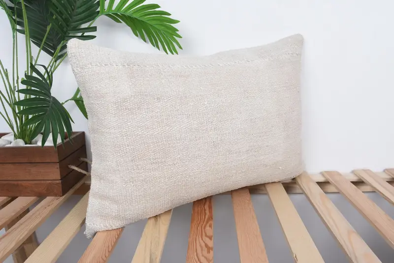 Bed Pillow Case, Boho Chic Pillow, Ikat Cushion Case, Turkish Pillow, 16x24 Beige Pillow, Ethnical Kilim Rug Pillow, Cushion Case, Antique Pillows - 4