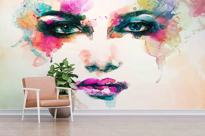 モダンなスペースのためのエレガントな抽象的な女性のポートレートプリント壁紙