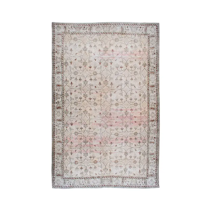 6.6x10.1 ft Vintage Rug, Turkish Large Rug, White Brown Solid Rug - 1