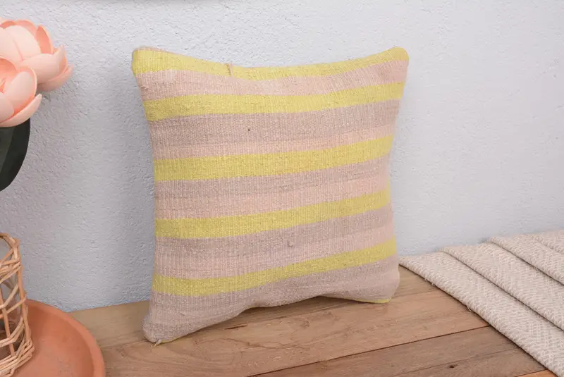 Handgefertigtes gestreiftes Kelim-Kissen, Vintage-Boho-Kissenbezug