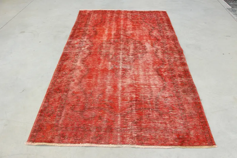 4.7x7.9 ft Area Vintage Turkish Rug, Red Ombré Wool Rug - 1