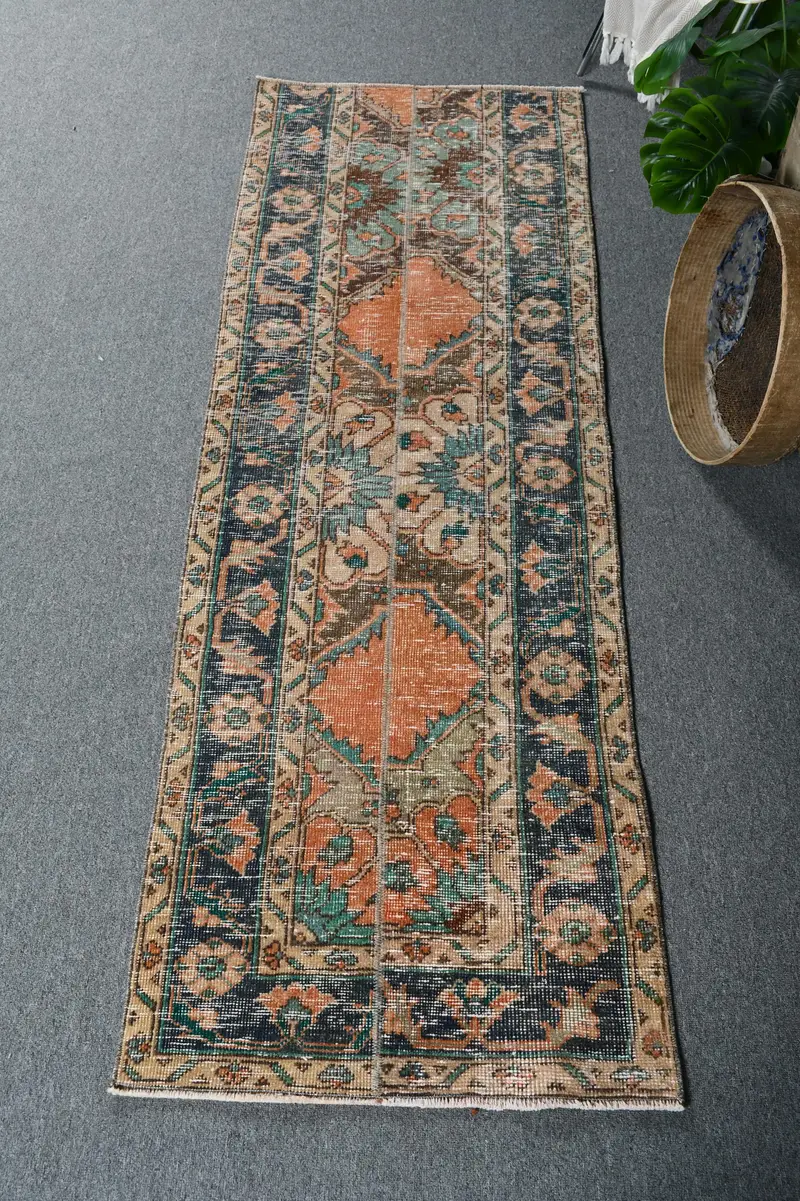 オレンジ&ブルーのパッチワークラグ、2.1x6.1フィートのシックな装飾