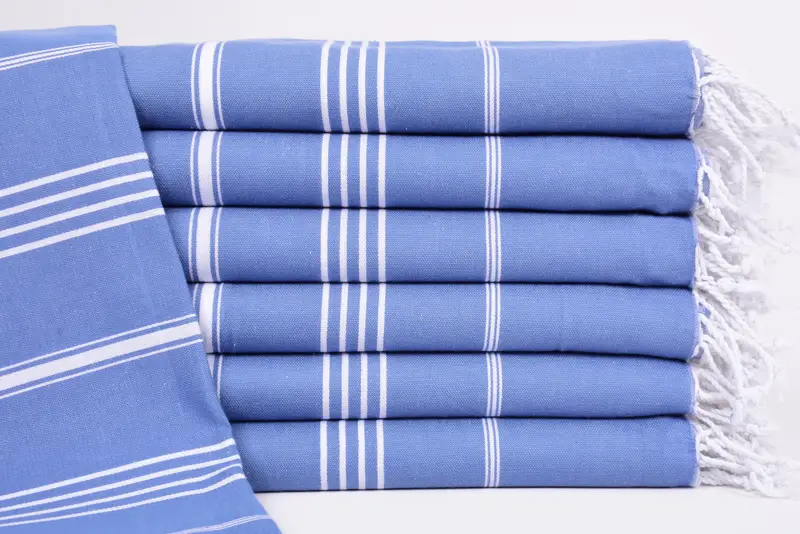 Petrol Blue Striped Organic Cotton Towel, 70x40 Inches