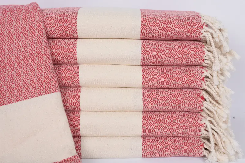 Personalized Turkish Towel Red Diamond, Organic Cotton, 67x36 Inches