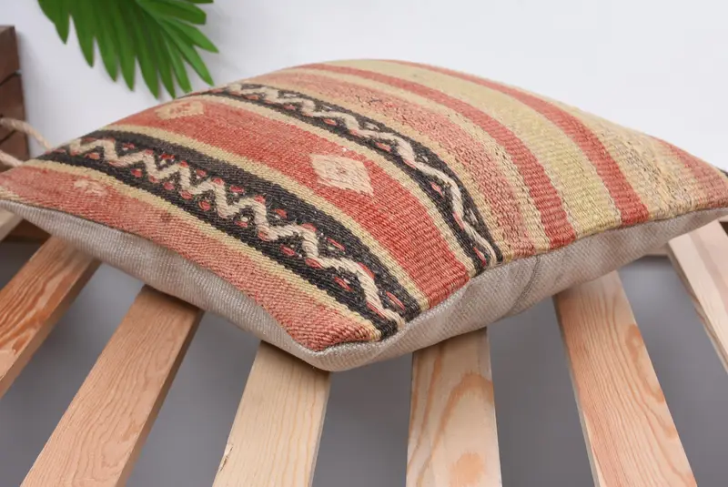 Handmade Cushion, Tribal Pillow Cover, Pillow for Couch, 14x14 Beige Cushion Cover, Pillow for Sofa, Ethnical Kilim Rug Pillow, Pillow Cover - 6
