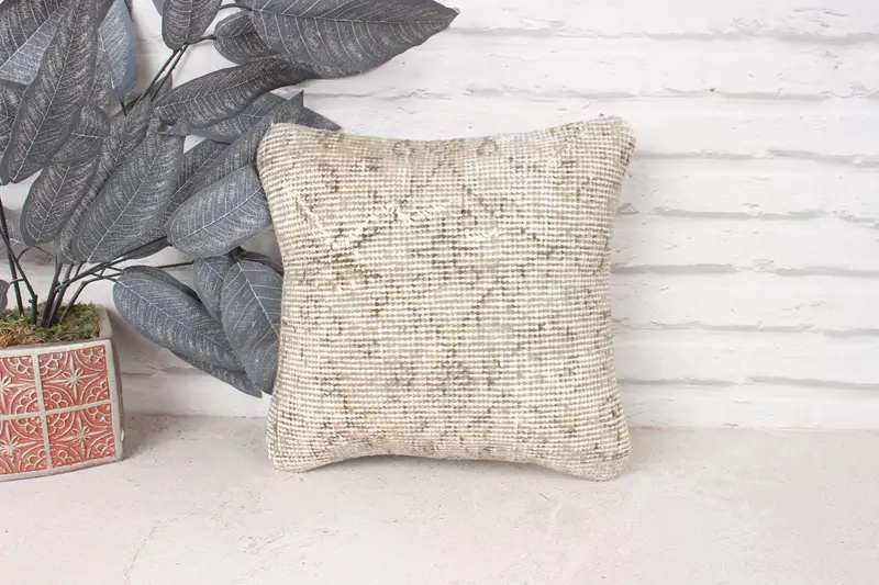 Sofa Bolster Pillow, Comfy Throw Cushion, Gift Pillow, Pillow Sham, Bright Pillow, 12x12 Beige Cushion Case, Antique Pillows, Kilim Pillow Cover - 1