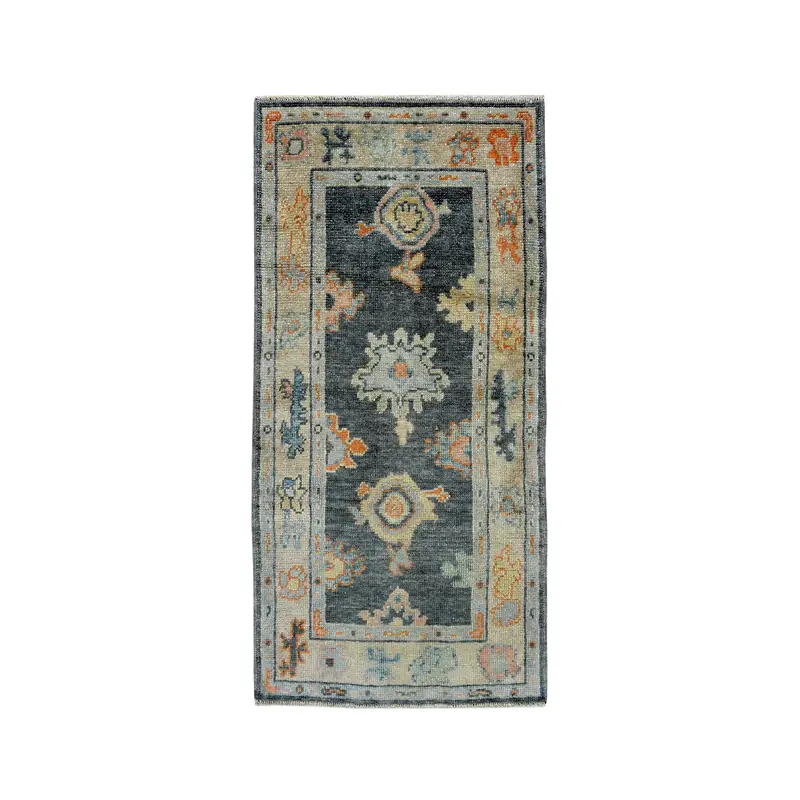 2.9x6.1 ft Rug, Accent Turkish Rug, Blue Oushak Bordered Rug - 1
