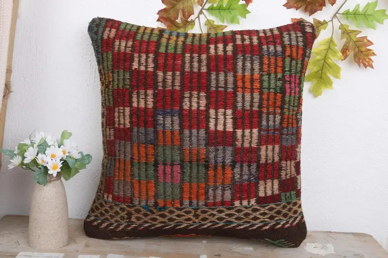 Boho Pillow, Vintage Pillow, Vintage Kilim Throw Pillow, Office Chair Cushion Case, Pillow Cover, 18x18 Red Pillow Case, Natural Cushion Case - 2