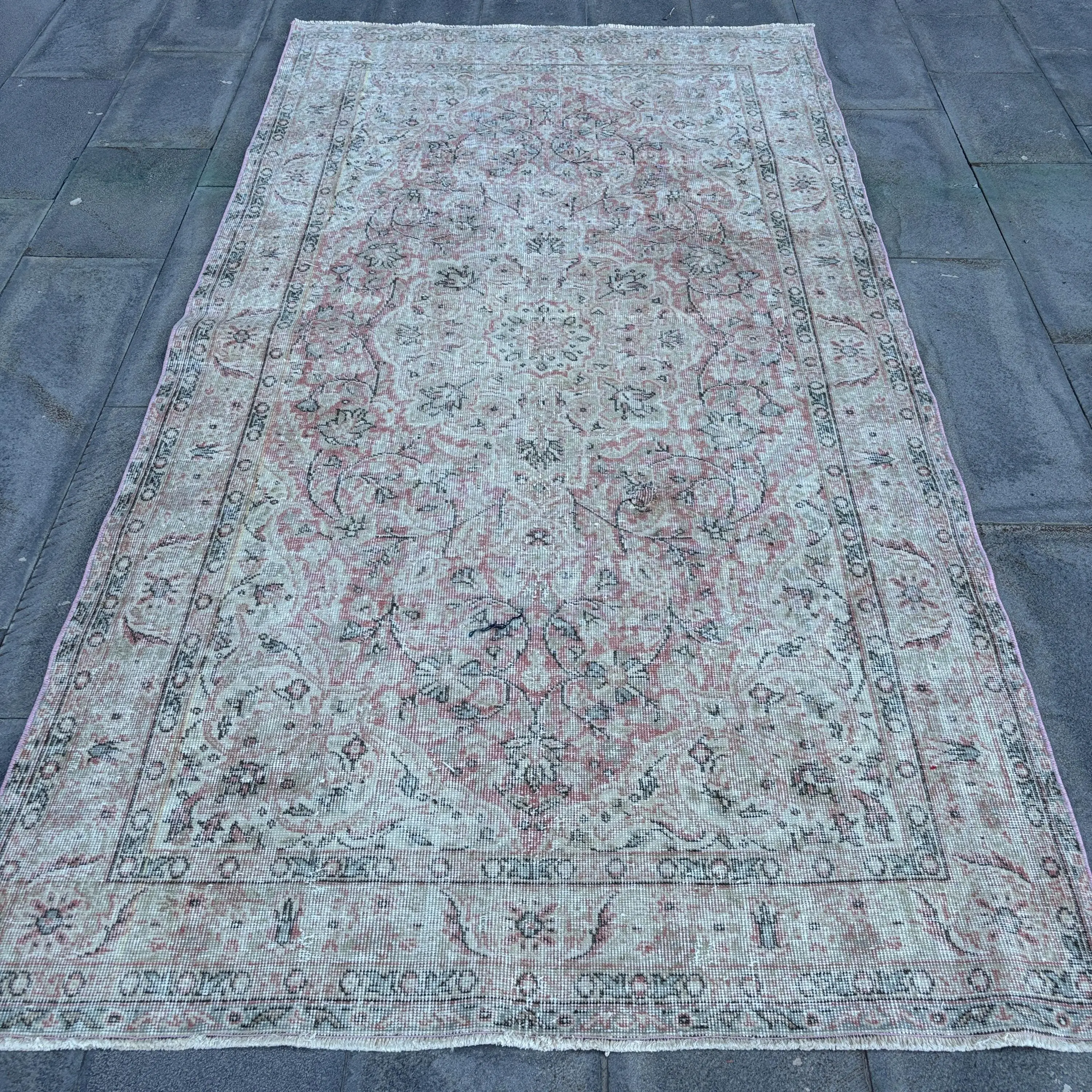 4.8x8.9 ft Vintage Rug, Red Plants & trees Turkish Wool Rug - 1
