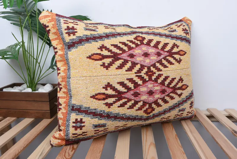 Vintage Throw Pillow Case, Cushion Case, 20x28 Yellow Pillow Case, Handmade Kilim Cushion, Antique Pillows, Throw Kilim Pillow - 4