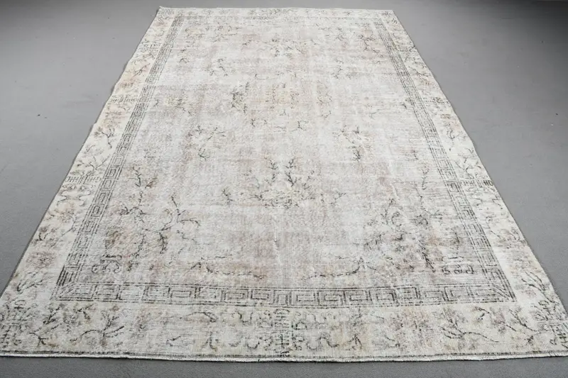 Vintage Oushak Büyük Halı 6.6x10.1 ft (202x309 cm), Türk Beyaz Oryantal Yün Halı - 1