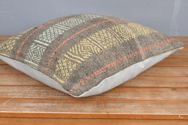Handmade Kilim Cushion, Accent Throw Cushion Cover, Cushion Cover, Vintage Kilim Throw Pillow, Vintage Kilim Pillow, 16x16 Yellow Cushion Cover - 4