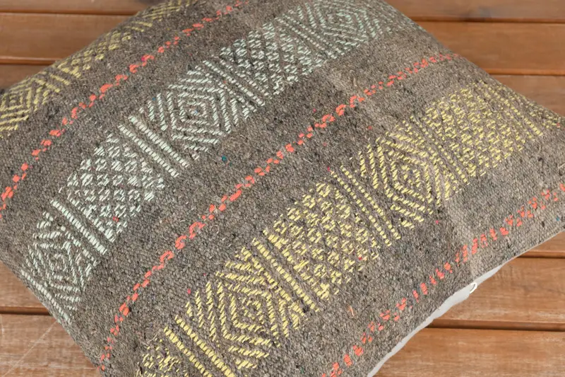 Handmade Kilim Cushion, Accent Throw Cushion Cover, Cushion Cover, Vintage Kilim Throw Pillow, Vintage Kilim Pillow, 16x16 Yellow Cushion Cover - 3