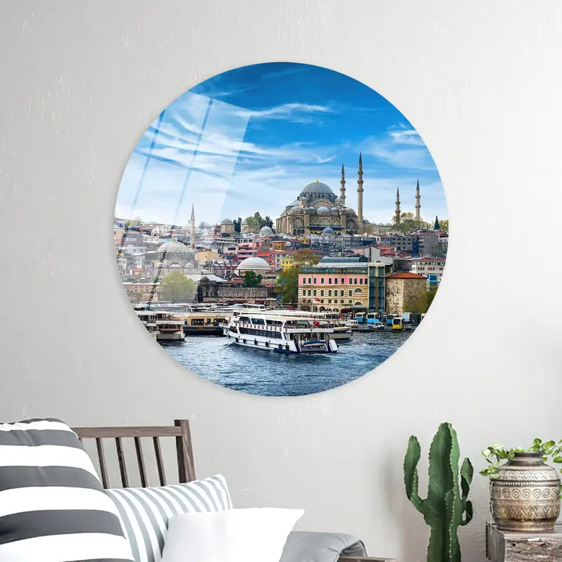イスタンブール シースケープ キャンバス: 鮮やかなトルコ イスラム アート プリント