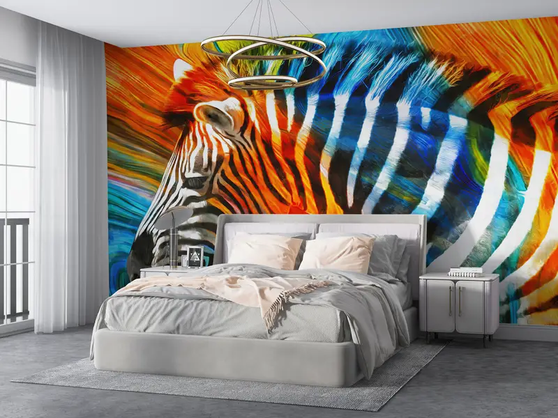 Modern Wall Paper, Zebra Wall Paper, Colorful Zebra Wallpaper, Safari Wall Art, Abstract Wall Paper, Contemporary Wall Mural, - 6