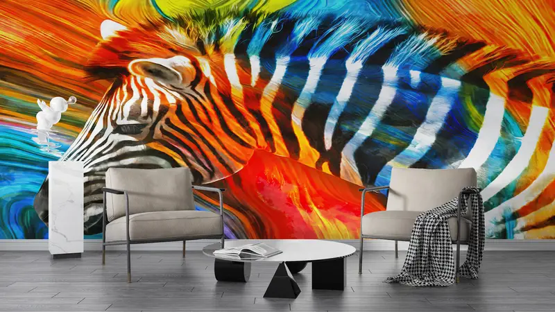 Modern Wall Paper, Zebra Wall Paper, Colorful Zebra Wallpaper, Safari Wall Art, Abstract Wall Paper, Contemporary Wall Mural, - 14