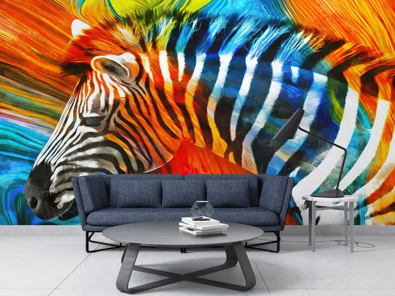 Modern Wall Paper, Zebra Wall Paper, Colorful Zebra Wallpaper, Safari Wall Art, Abstract Wall Paper, Contemporary Wall Mural, - 16