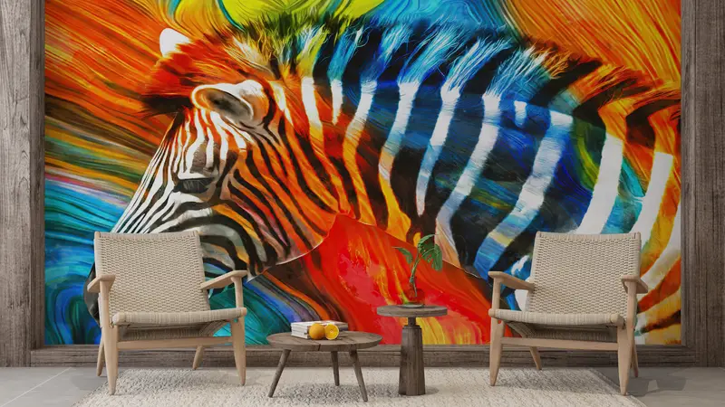 Modern Wall Paper, Zebra Wall Paper, Colorful Zebra Wallpaper, Safari Wall Art, Abstract Wall Paper, Contemporary Wall Mural, - 1