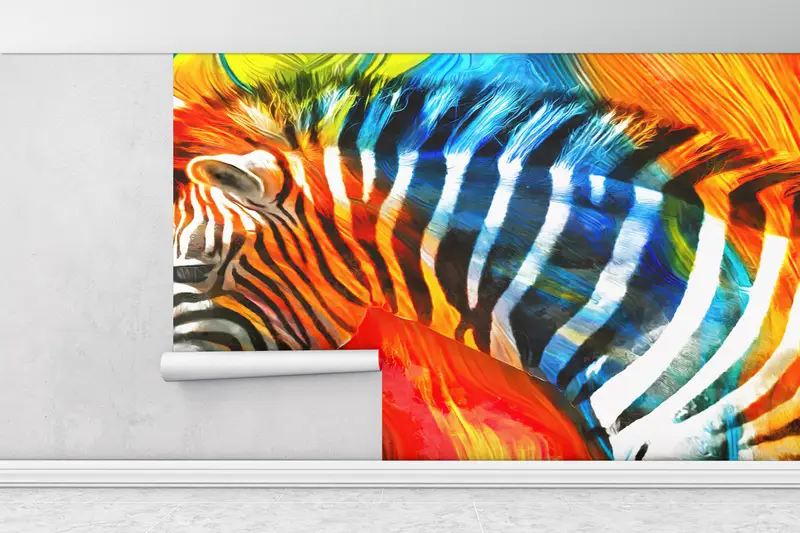 Modern Wall Paper, Zebra Wall Paper, Colorful Zebra Wallpaper, Safari Wall Art, Abstract Wall Paper, Contemporary Wall Mural, - 11