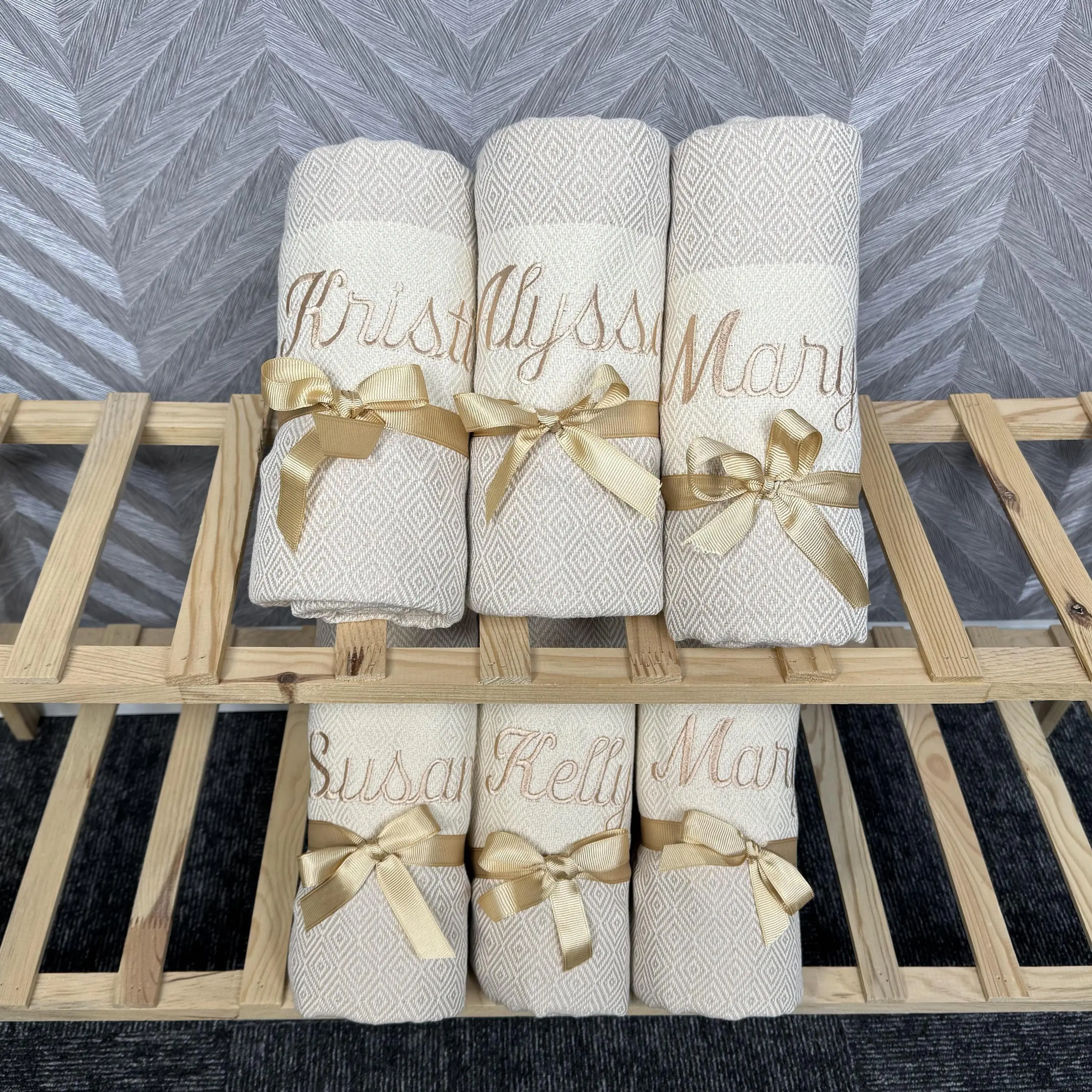 Personalized Beach Towel Turkish Organic Cotton Beige, 40x71 Inches - 1