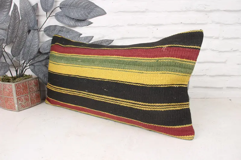 Nomadic Cushion Cover, Ethnical Kilim Rug Pillow, Handmade Kilim Cushion, Pillow Cover, 12x24 Yellow Pillow Cover, Vintage Pillow - 4