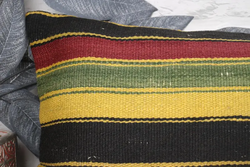 Nomadic Cushion Cover, Ethnical Kilim Rug Pillow, Handmade Kilim Cushion, Pillow Cover, 12x24 Yellow Pillow Cover, Vintage Pillow - 2